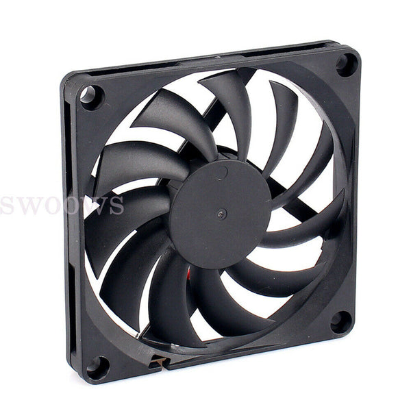 2x 80x80x10mm DC 12V Brushless Silent Computer PC Case Cooling Cooler Fans Black