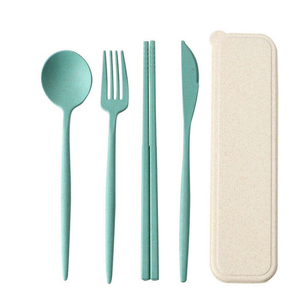 Portable Reusable Spoon Fork Travel Chopsticks Straw Box Tableware Cutlery Set