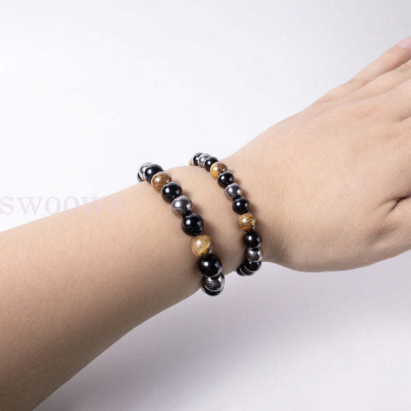 New Women Men's Natural Stone Tigers Eye Jewellery Wristband Bracelet For Couple