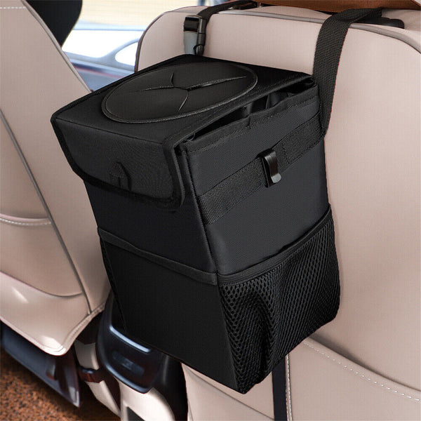 Waterproof Car Trash Can with Lid Bin Waste Basket Storage Garbage Bag Organizer