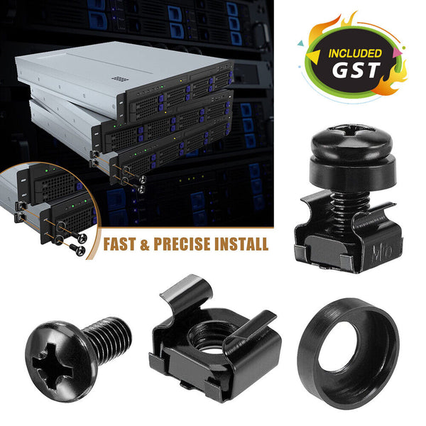 Black BULK Cage Nuts, Washers and Screws for Server Shelf Cabinets Rack Mount AU