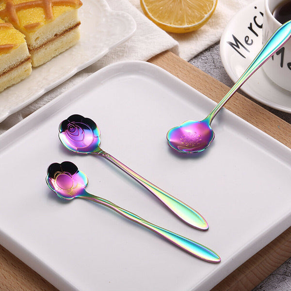 8pcs Spoon Long Handle Dessert Tea Coffee Mixing Spoon Stainless-Steel Teaspoons