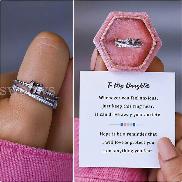 To My Daughter-Fidget Ring,Anti Anxiety Ring with Beads Spinner For Girls