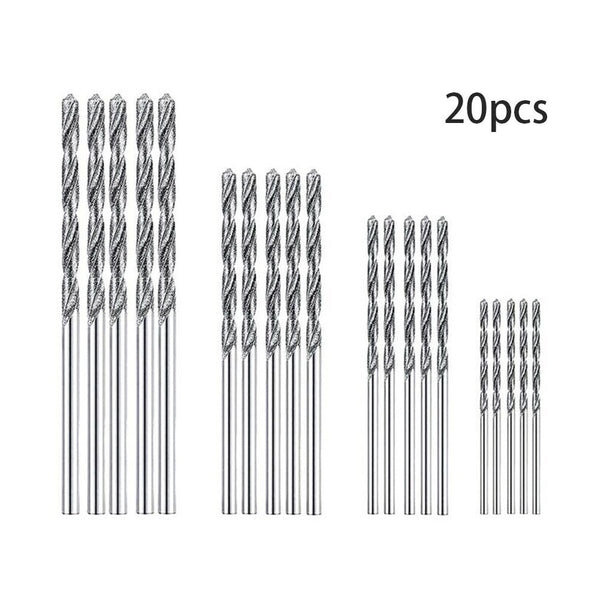 20pcs Diamond Drill Bit Set 4 Sizes 1mm 1.5mm 2mm 2.5mm Twist Tip Jewelry