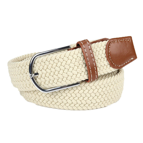 Unisex Stretch Elastic Braided Woven Canvas Buckle Jeans Waist Belt Waistband