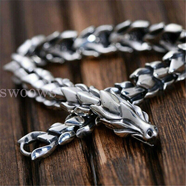 Viking Dragon Link Chain Bracelet Cool Stainless Steel Ouroboros Bangle Gift Men