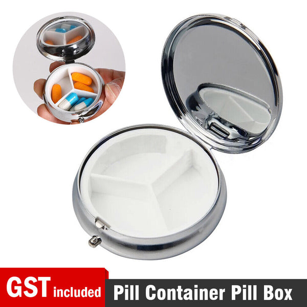 Pill Container Pill Box Tablet Holder Medicine Metal Case Round