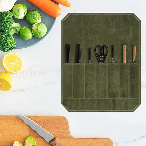 Green 7 Slot Kitchen Portable Storage Bag Chef Knife Bag Carry Roll Holder