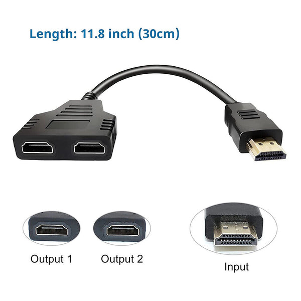 2x 1080P 1 to 2 HDMI Splitter Auto Split Cable Double Signal Adapter Convertor