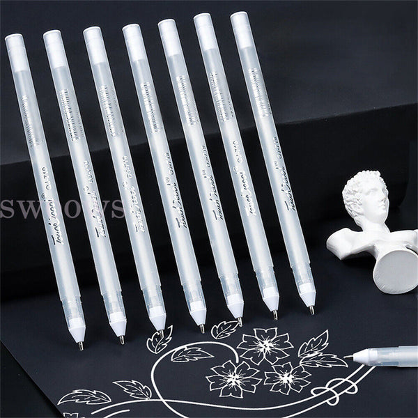3Pcs White Gel Ink Marker Pen Drawing Art Fine Tip Sketching Painting Tool 0.8mm