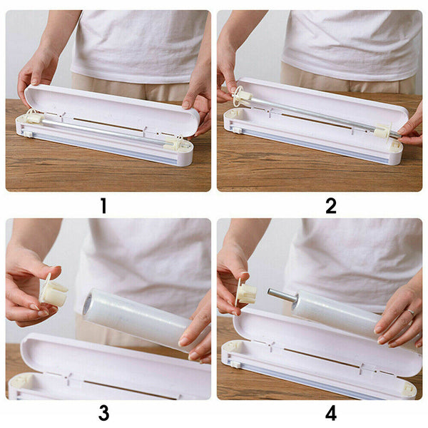 Food Wrap Dispenser Plastic Cutter Foil Cling Film Storage Holder Box Kitchen AU