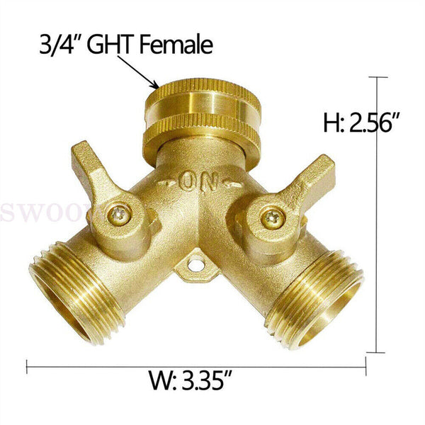 Water Hose Splitter Heavy Duty 2 Way Solid Brass Y Valve Female Connector Garden