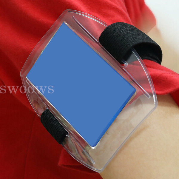 1/5 X Vertical Armband Security ID Card Photo Badge Holder Clear Elastic Strap