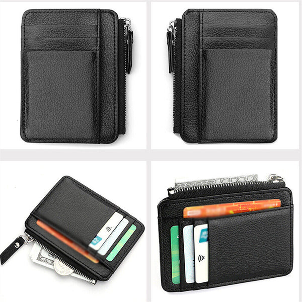 Men's PU Leather Small Coin Case Card Holder Zip Wallet Pouch Mini Purse Bag AU