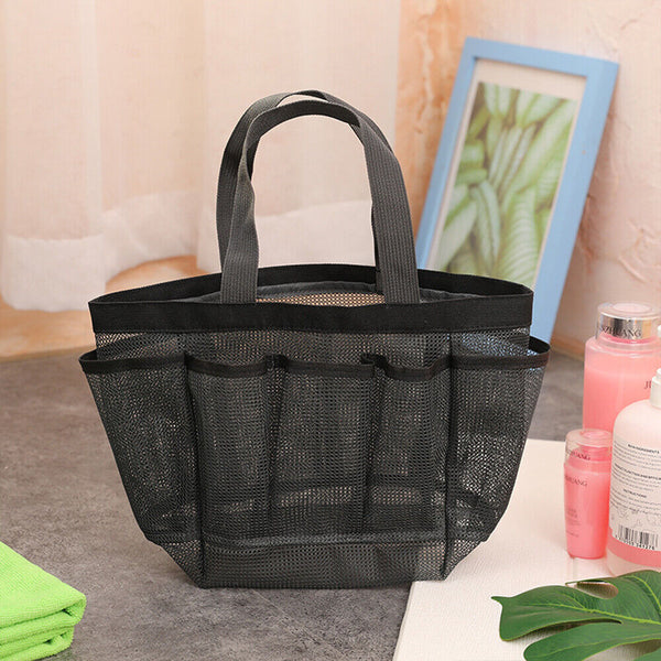 Portable Mesh Shower Bag Caddy 8 Pocket Bathroom Tote Toiletry Bath Organizer