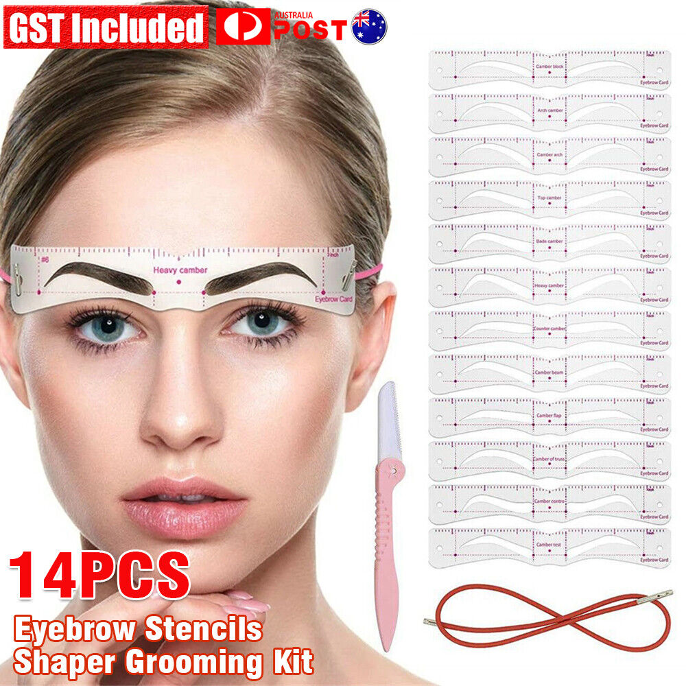 14pcs Eyebrow Stencils Shaper Grooming Kit Brow Make-Up Template Tool Reusable