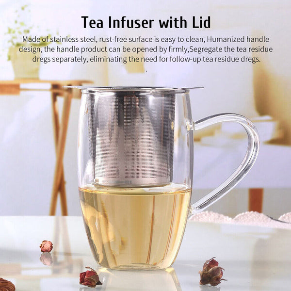 Tea Infuser with Lid Mesh Stainless Steel Metal Cup Strainer Loose Leaf Filter