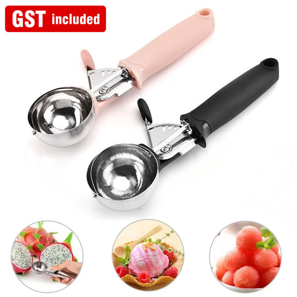 1/2PCS Stainless Steel Icecream Ice Cream Scoop Cookie Dough Mash Spoon Trigger