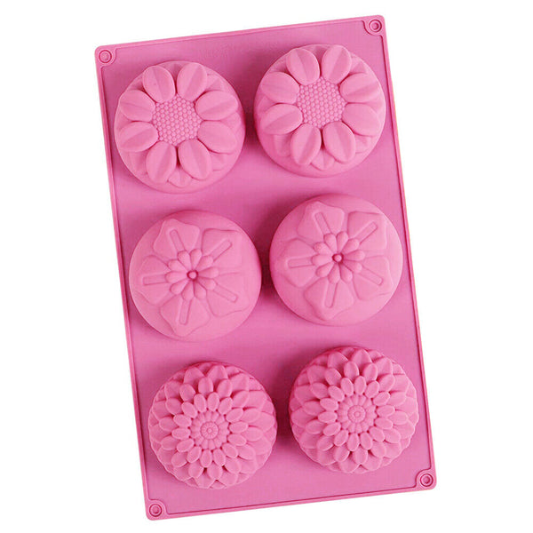 6 Cavity Flower Shaped Silicone DIY Handmade Soap Candle Cake Mold Supplies