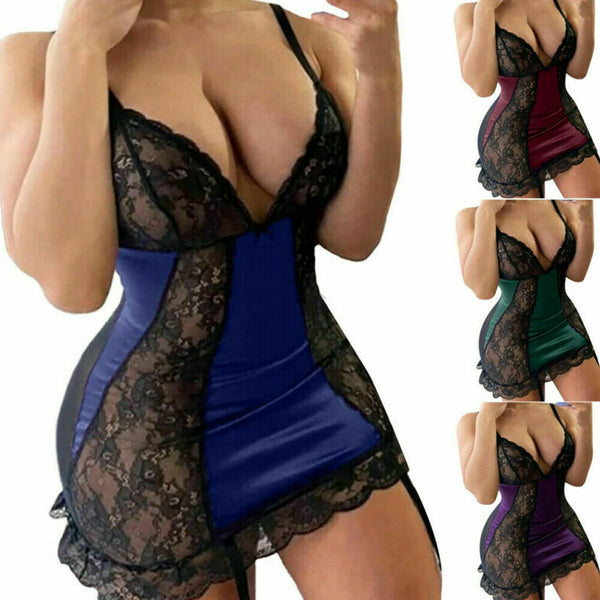 Women Sexy Lace Lingerie Babydoll Bodycon Nightdress Nighties Dress Plus Size