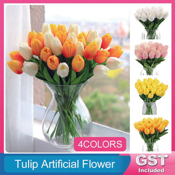 UP TO 60pcs Artificial Fake Flower Real Touch Tulips Bouquet Home Bridal Wedding