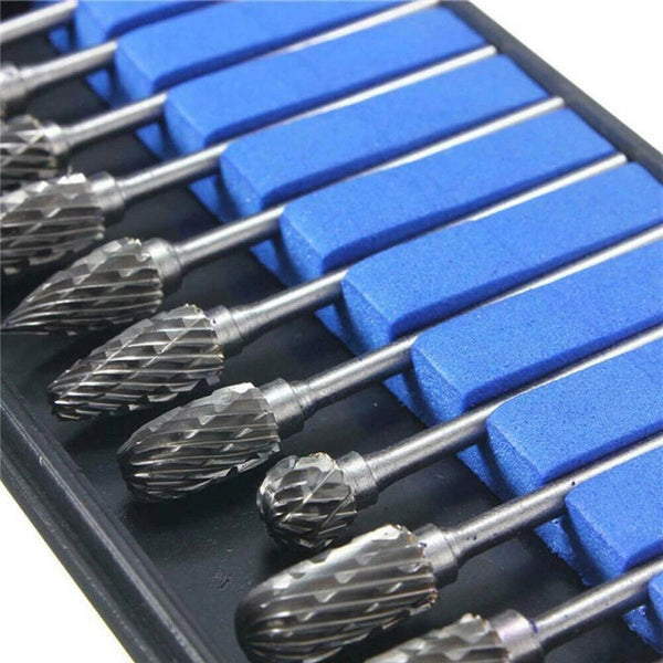 10pcs Tungsten Carbide Point Burr Die Grinder Shank Rotary Drill Bits Set New