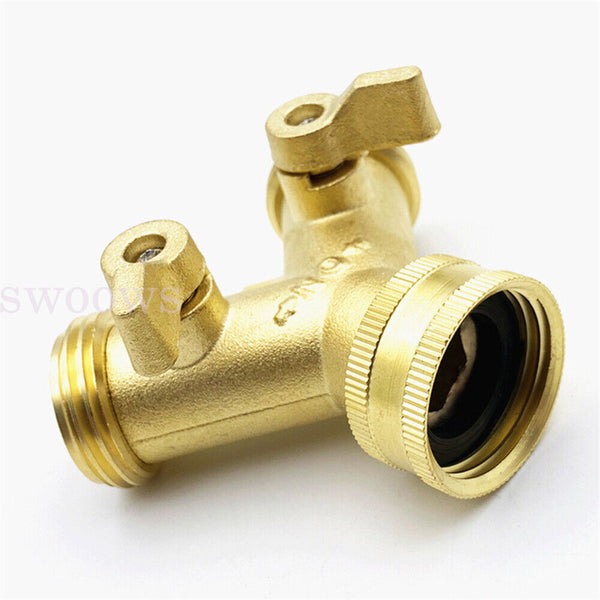 Water Hose Splitter Heavy Duty 2 Way Solid Brass Y Valve Female Connector Garden