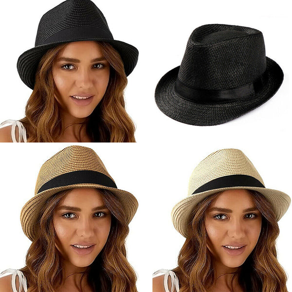 Unisex Men Women FOR Fedora Trilby Wide Brim Straw Cap Beach Sun Gentleman Hat