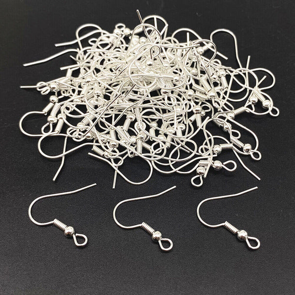 100/200PCS Sterling Silver Hooks Hypoallergenic Ear Wires DIY Earrings Jewelry