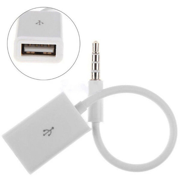 Male Cable Plug AUX Jack 3.5mm Audio to USB 2.0 Female Converter Cord Play MP3