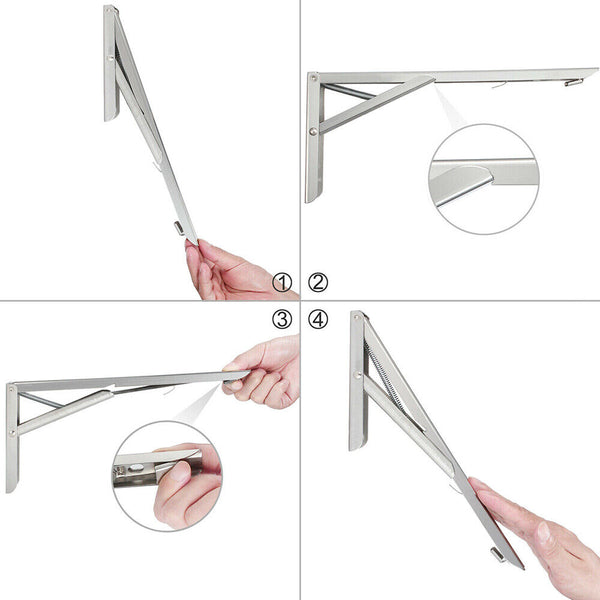 2X Stainless Steel Folding Table Bracket Shelf Bench 50kg Load Heavy Duty 12inch