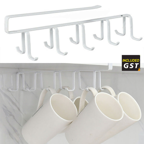 Metal Under Cabinet Mug Rack Cup Organizer Storage Kitchen Hanger Holder Hook AU