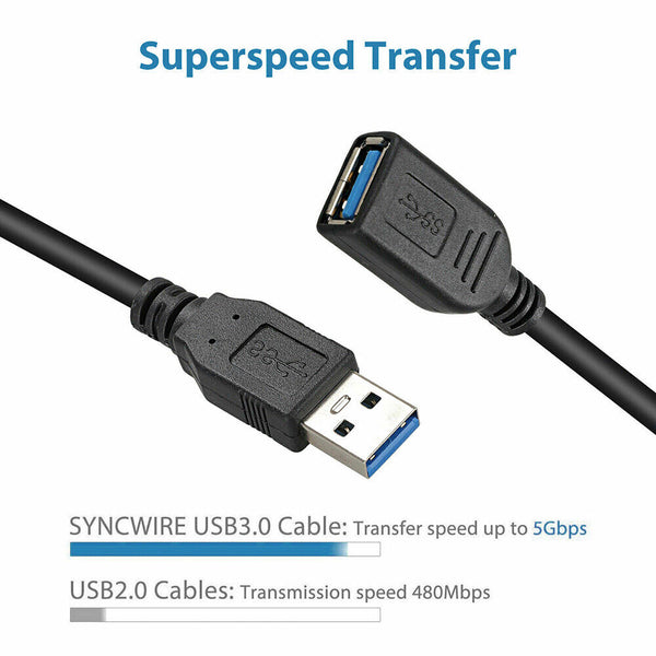 1-3x USB 3.0 SUPERSPEED EXTENSION CORD DATA CABLE MALE TO FEMALE FOR FAST WORK