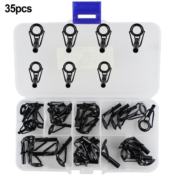 35PCS Ceramic Fishing Rod Guide Tips Top Eye Rings Line Repair Kit 7 Sizes Set