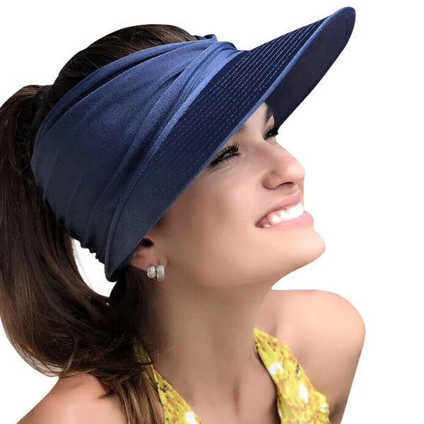 1/2x Women's Visor Hat Swimming Cap Beach Pony Tail Sun Wide Brim Summer Sport