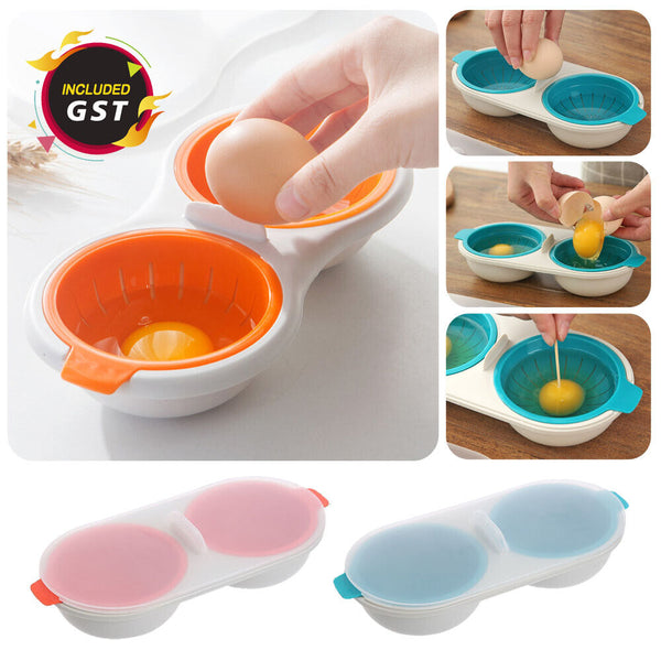 1/2xDraining Egg Boiler Set Edible Silicone Double Microwave Egg PoacherCookware