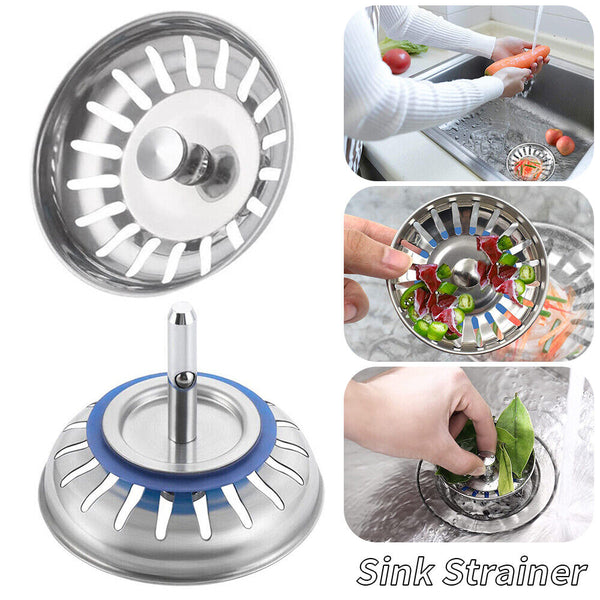 2PCS Stainless Steel Kitchen Sink Strainer Plug Waste Drain Stopper Filter