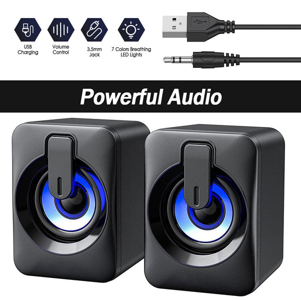 Surround Sound System LED Speakers Gaming Bass USB Wired for Desktop Computer PC