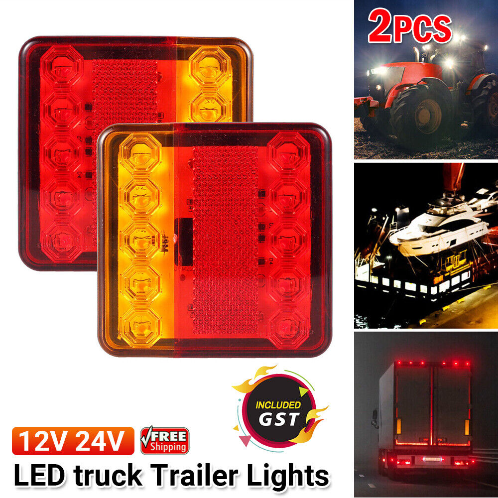 2Pcs 12/24v LED truck Trailer Lights Rear Tail Lights Square Tail Stop lamp