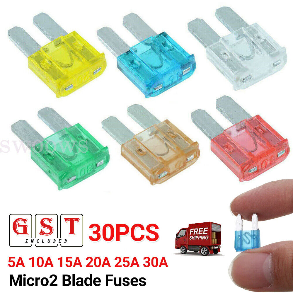 30pcs Micro2 Blade Fuses Assortment Kit Car Truck 5A 10A 15A 20A 25A 30A Fuse