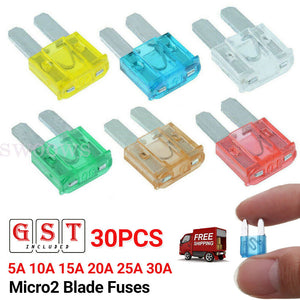 30pcs Micro2 Blade Fuses Assortment Kit Car Truck 5A 10A 15A 20A 25A 30A Fuse