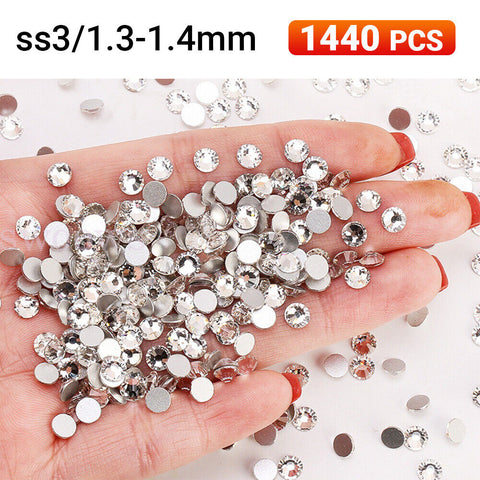 1440PCS ACRYLIC CRYSTAL FLAT BACK RHINESTONES NON-HOTFIX ASSORTED NAIL ART CRAFT