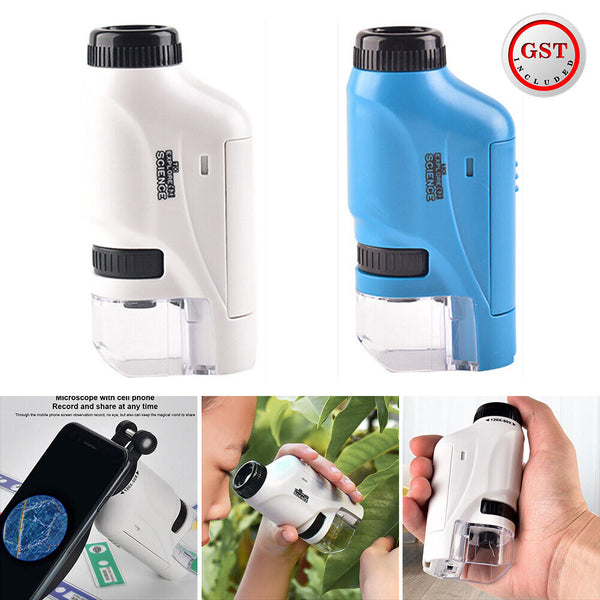 1/2 Kids Pocket Microscope 60X-120X Handheld Magnification Lens with LED Lighted