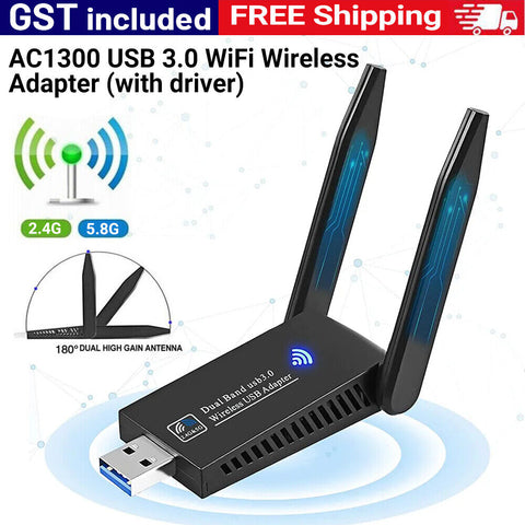 AC1300 USB 3.0 WiFi Wireless Adapter Dongle 802.11ac 5GHz Dual Band 11AC