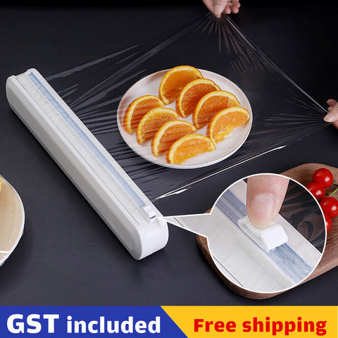 Plastic Food Wrap Dispenser Cutter Foil Cling Film Storage Holder Box Kitchen AU