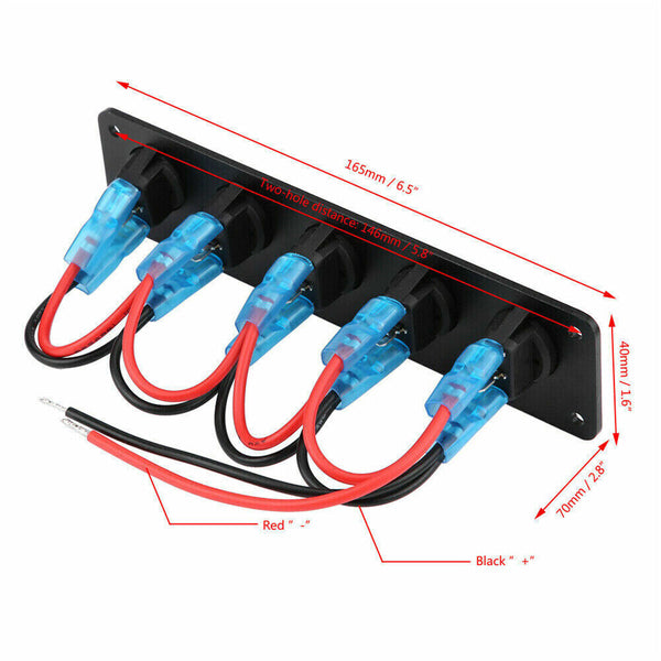 5 Gang 12V Rocker Switch Panel For Car Boat Marine LED USB Charger ON-OFF Toggle