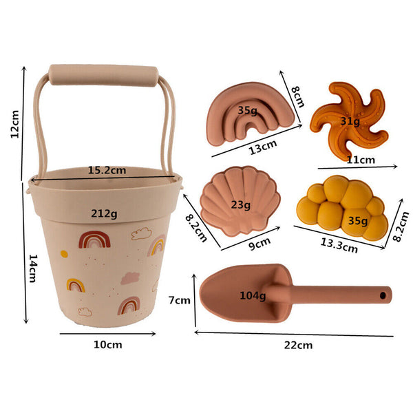 6PCS Beach Toys and Sand Toys Set For Kids - Silicone Buckets HOT Beach Toy