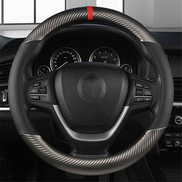 38cm Car Steering Wheel Cover Leather Breathable Anti slip Auto Protection Black