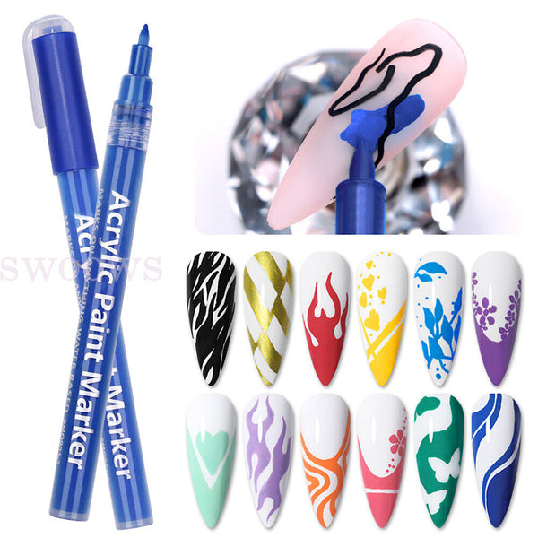 10x Nail Art Graffiti Pens Waterproof Drawing Painting Liner Brush Manicure