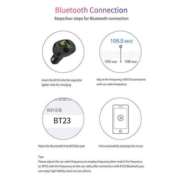 Bluetooth 5.0 Radio Car Kit Wireless FM Transmitter Dual USB Charger MP3 Player